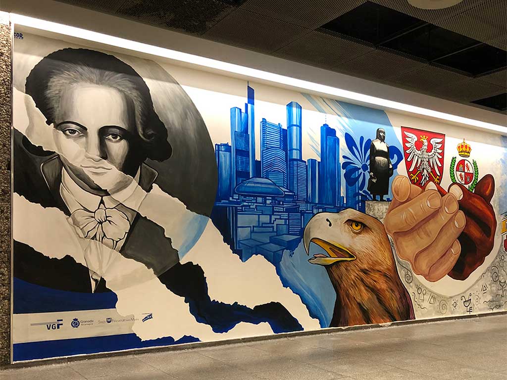 Wandbild in B-Ebene Konstablerwache thematisiert Städtepartnerschaft Frankfurt und Granada